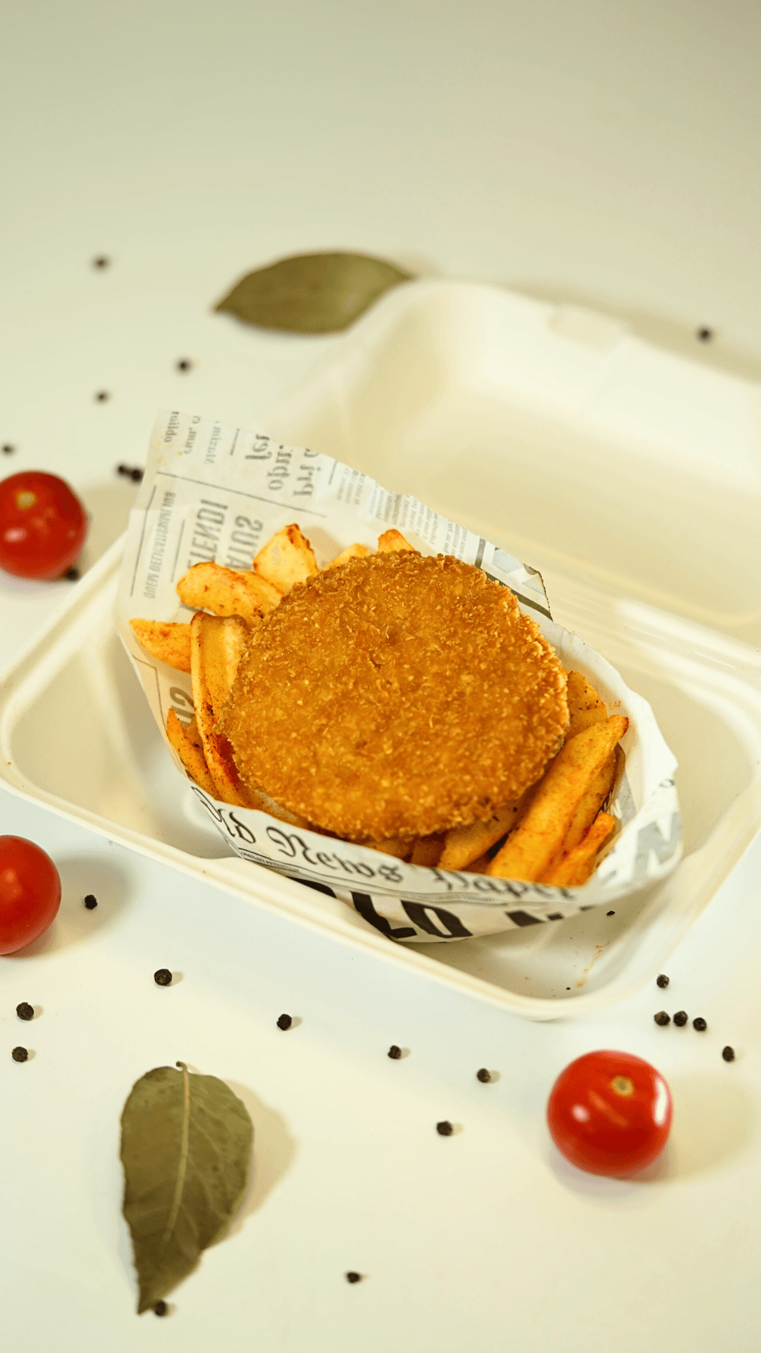 Картофель фри с рыбной котлетой